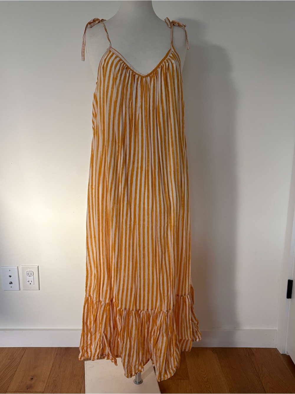 Emerson Fry Yellow and White Striped Tie-Shoulder Maxi Dress Coverup XS/S